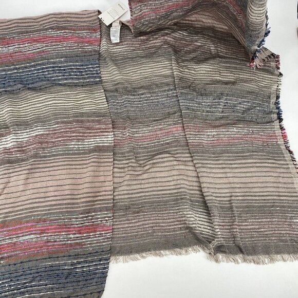 Chicos OS Striped Viscose Knit Metallic Poncho Shawl Fringe NWT - Picture 8 of 8